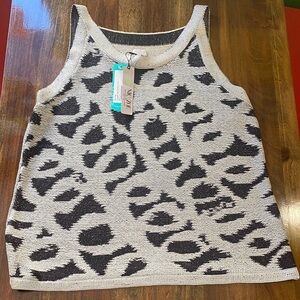 NIC+ZOE Textured Knit Tank Black Cream Minimalist Capsule Summer Top Large